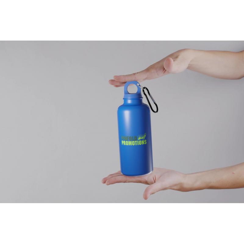 Image of Oregon 400 ml solid colour RCS recycled plastic water bottle with carabiner 